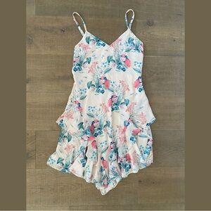 parker pink floral print ruffle sleeveless dress